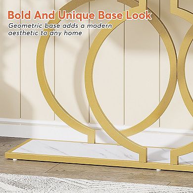 Modern Glam Console Table, Faux Marble Top with O-Shaped Base Entryway Table