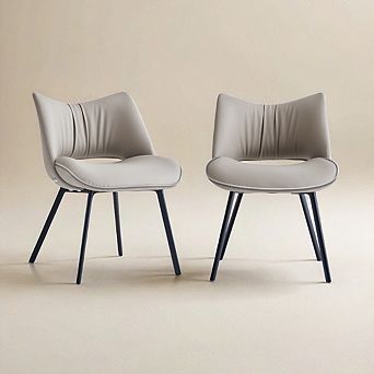 Solid Grey Dining Chairs, Mid-Century Style Side Chairs, Leather-Aire Upholstered For Dining Room