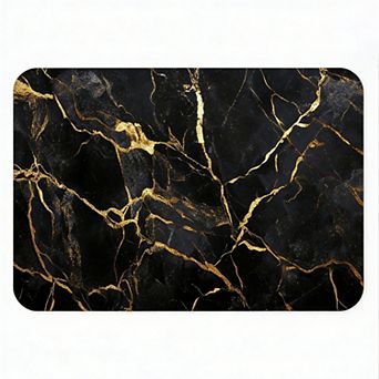 Black Gold Marble Floor Mat, Anti-Slip Luxury Modern Entryway Rug.