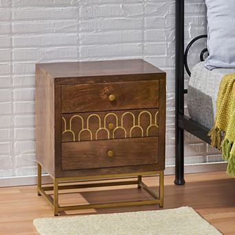 3-Drawer Wood Nightstand with Gold Accents, Modern Side Table for Bedroom, Living Room, Office