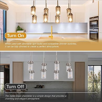 Modern Farmhouse 8-Light Linear Kitchen Island Pendant Chandelier with Glass Shades