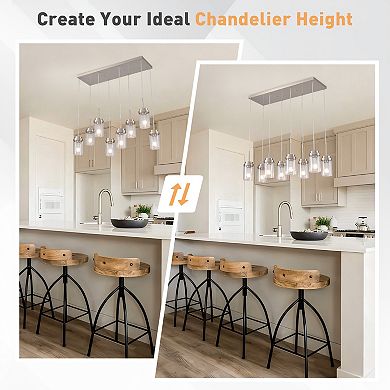 Modern Farmhouse 8-Light Linear Kitchen Island Pendant Chandelier with Glass Shades