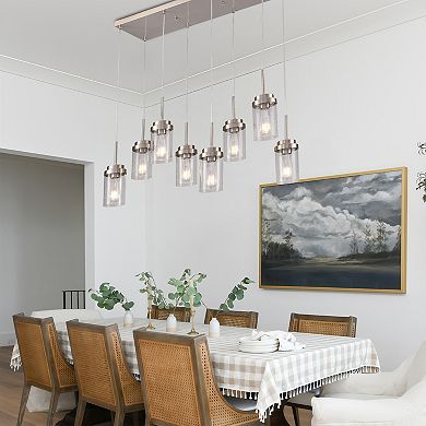 Modern Farmhouse 8-Light Linear Kitchen Island Pendant Chandelier with Glass Shades