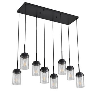 Modern Farmhouse 8-Light Linear Kitchen Island Pendant Chandelier with Glass Shades