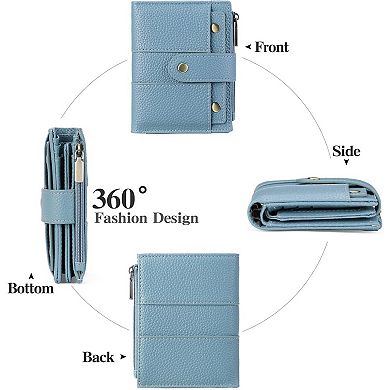 Small Women's Wallet Ladies Credit Card Holder with 4 ID Windows & Zip Coin Pocket RFID Blocking