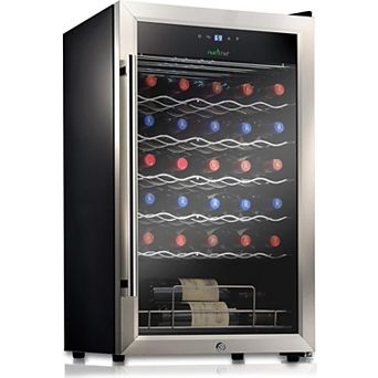 NutriChef 34-Bottle Wine Fridge, Single Zone, Adjustable Temp, Ultra Quiet, Stainless Steel