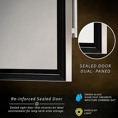 NutriChef 34-Bottle Wine Fridge, Single Zone, Adjustable Temp, Ultra Quiet, Stainless Steel