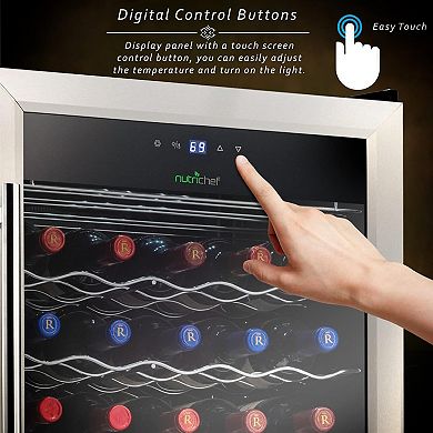 NutriChef 34-Bottle Wine Fridge, Single Zone, Adjustable Temp, Ultra Quiet, Stainless Steel