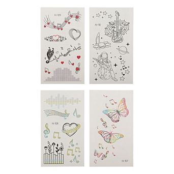 Luminous Musical Note Pattern Fake Tattoos Fluorescent Blue 4 pc