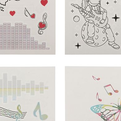 Luminous Musical Note Pattern Fake Tattoos Fluorescent Blue 4 Pcs