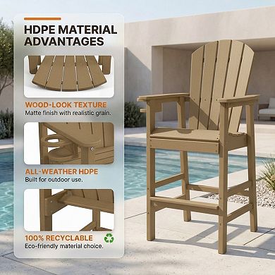HDPE Bar Height Adirondack Chair with Cup Holder
