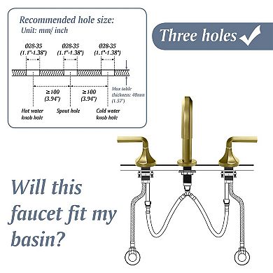 8 in. Widespread Double Handle Bathroom Faucet with Quick Connect Hose, Water Supply Hose