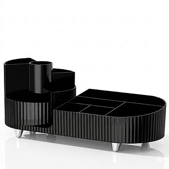 Spinning Makeup Organizer for Vanity with Brush Holder and Skincare Storage
