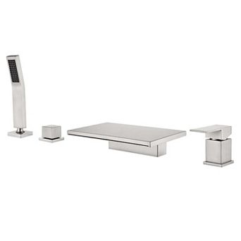2-Handle Tub Deck Mounted Roman Tub Faucet with Hand Shower, Stainless Steel Tub Facuet