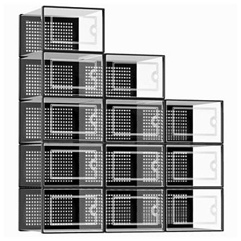 X Large Clear Stackable Shoe Storage Boxes 12 Pack Fits Mens Size 11 Womens Size 12 Entryway Closet