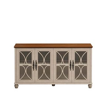 Glass Door Accent Cabinet 59 Inch Storage Cabinet Display Sideboard with Adjustable Shelves
