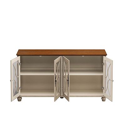 Glass Door Accent Cabinet 59 Inch Storage Cabinet Display Sideboard with Adjustable Shelves