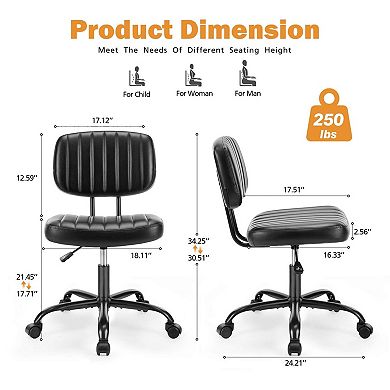 YIORTWO Adjustable Height Armless PU Leather Office Chair, 360° Swivel Rolling Task Chair