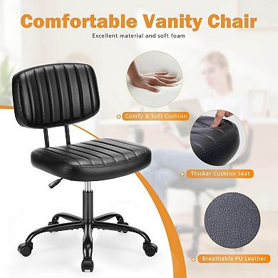 YIORTWO Adjustable Height Armless PU Leather Office Chair, 360° Swivel Rolling Task Chair