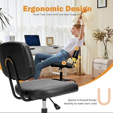 YIORTWO Adjustable Height Armless PU Leather Office Chair, 360° Swivel Rolling Task Chair