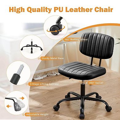 YIORTWO Adjustable Height Armless PU Leather Office Chair, 360° Swivel Rolling Task Chair