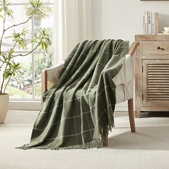 Narniar Faux Cashmere Reversible Throw with Fringes-windowpane pattern