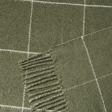 Narniar Faux Cashmere Reversible Throw with Fringes-windowpane pattern