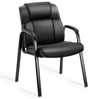 YIORTWO PU Leather Office Guest Chair with Padded Arms, Conference Room Reception Chair, No Wheels