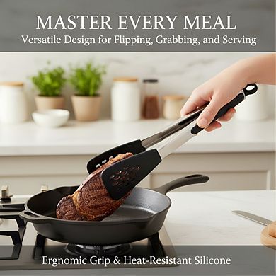 14-Inch Silicone Flexible Tongs, Heat-Resistant Stainless Steel Kitchen Tool