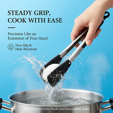 14-Inch Silicone Flexible Tongs, Heat-Resistant Stainless Steel Kitchen Tool