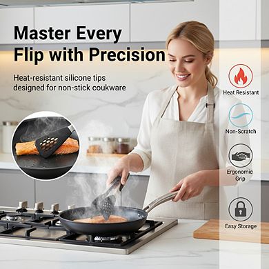 14-Inch Silicone Flexible Tongs, Heat-Resistant Stainless Steel Kitchen Tool