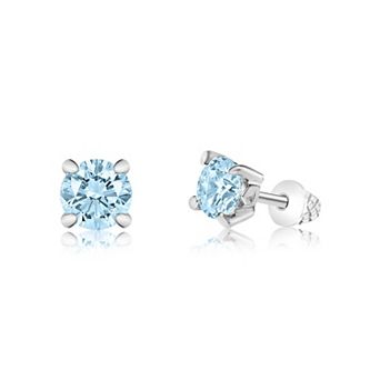 Girls March Birthstone Earrings - Hypoallergenic Kids Earrings with Surgical Titanium Screwbacks