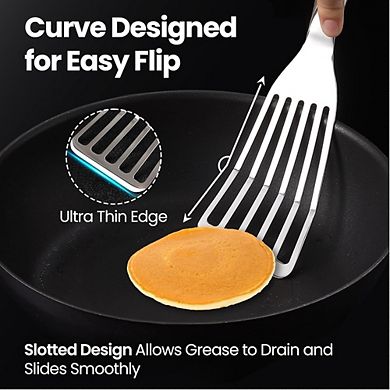 Zoulao Stainless Steel Fish Spatula Set: 2 Ultra-Thin Turners with Non-Slip Handle