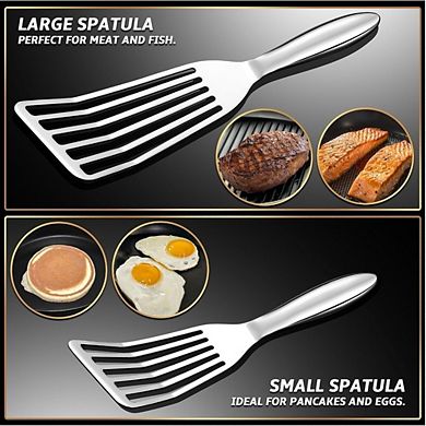 Zoulao Stainless Steel Fish Spatula Set: 2 Ultra-Thin Turners with Non-Slip Handle