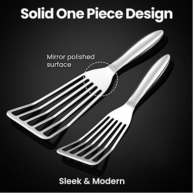 Zoulao Stainless Steel Fish Spatula Set: 2 Ultra-Thin Turners with Non-Slip Handle