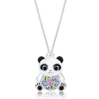 Girls Panda Pendant Necklace Hypoallergenic Kids Jewelry in White Gold Tone