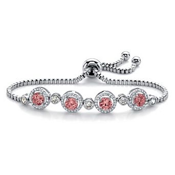 .92 ct w.Platinum-Plated Simulated Birthstone and CZ Adjustable Bolo Bracelet 9"