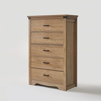 Heybly 5 Drawer Tall Dresser for Bedroom Wood Chest of Drawers Vertical Storage Organizer Cabinet