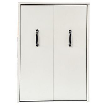 3 tier Freestanding Wooden Bookcase, Dustproof Filing Cabinet with Drawers, Doors and Wheels
