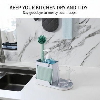 Large White Kitchen Sink Caddy, Sponge Brush Storage Organizer