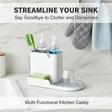 Large White Kitchen Sink Caddy, Sponge Brush Storage Organizer