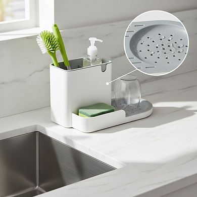 Large White Kitchen Sink Caddy, Sponge Brush Storage Organizer