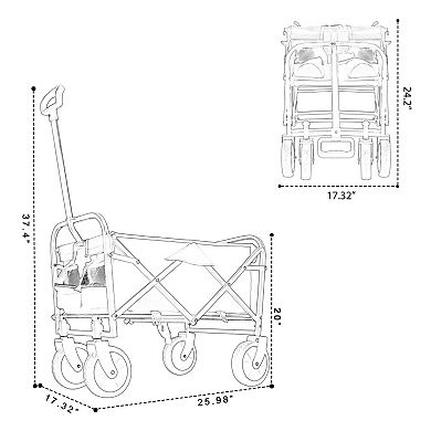 Collapsible Foldable Wagon Cart with Strapping System,Easy to Use, for Beach Camping,225lbs Capacity