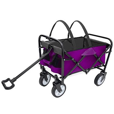 Collapsible Foldable Wagon Cart with Strapping System,Easy to Use, for Beach Camping,225lbs Capacity