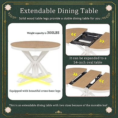 Round to Oval Extendable Dining Table with Butterfly Leaf, Seats 6