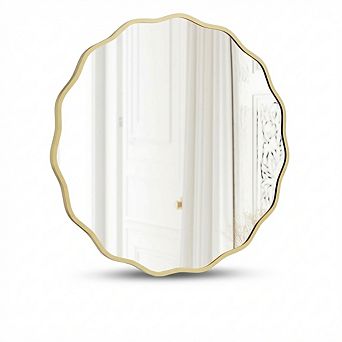 28 Inch Gold Round Wavy Mirror, Aluminum Frame for Bathroom Living Room Decor