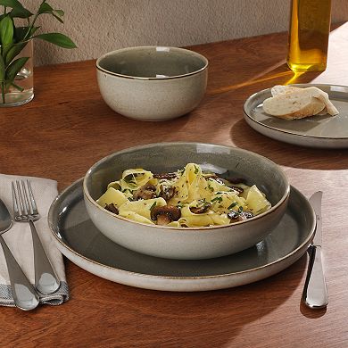 Gibson Elite Sunveil 16 Piece Plates and Bowls Reactive Glaze Round Dishes Stoneware Dinnerware Set