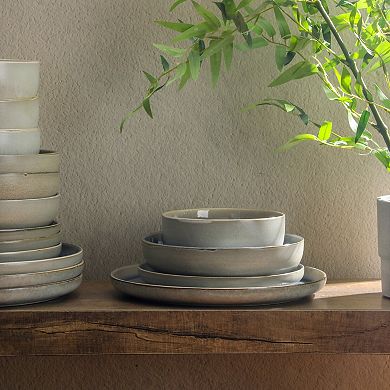 Gibson Elite Sunveil 16 Piece Plates and Bowls Reactive Glaze Round Dishes Stoneware Dinnerware Set