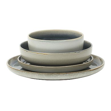 Gibson Elite Sunveil 16 Piece Plates and Bowls Reactive Glaze Round Dishes Stoneware Dinnerware Set