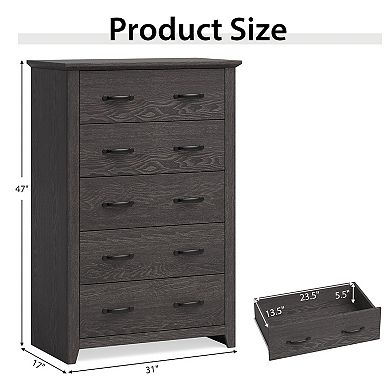 Tall Storage Dresser with 5 Pull-out Drawers for Bedroom Living Room-Walnut